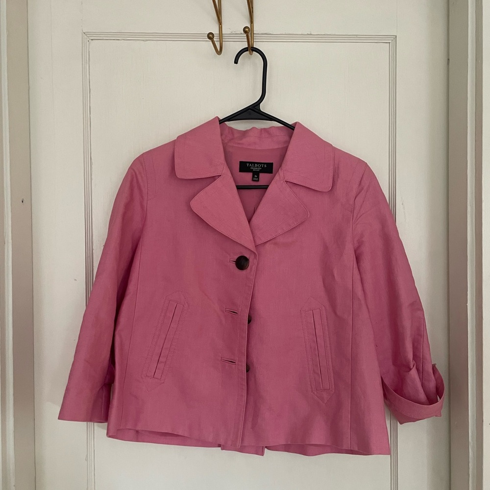 Talbots Rose Pink Cropped Button Blazer